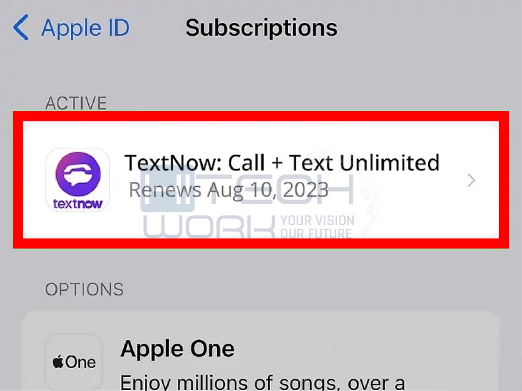 Tap the TextNow subscription