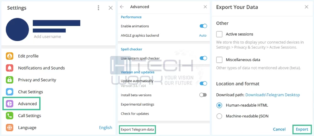 Export data