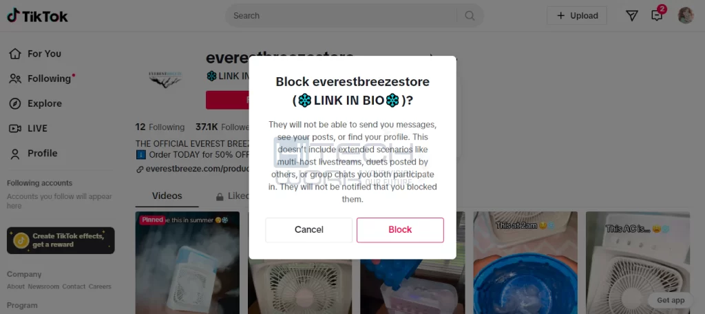 block on TikTok web 2