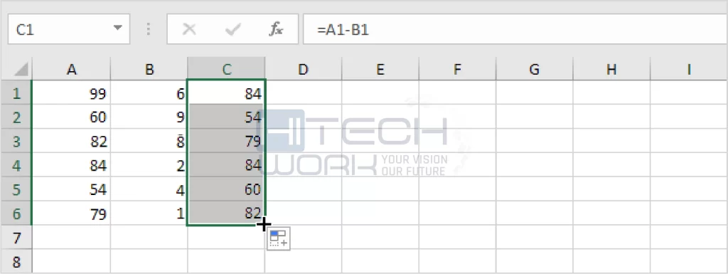 Copy the formula in column